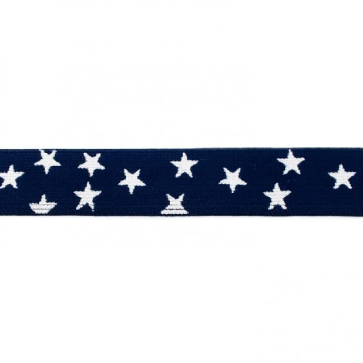 Gummi Band dunkelblau mit vielen kleinen weißen Sternen Meterware Breite: 2,5cm
