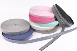 Gummi Band Glitzer pink silberfarbig Meterware Breite: 2,5cm