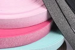 Gummi Band Glitzer pink silberfarbig Meterware Breite: 2,5cm