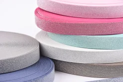 Gummi Band Glitzer pink silberfarbig Meterware Breite: 2,5cm