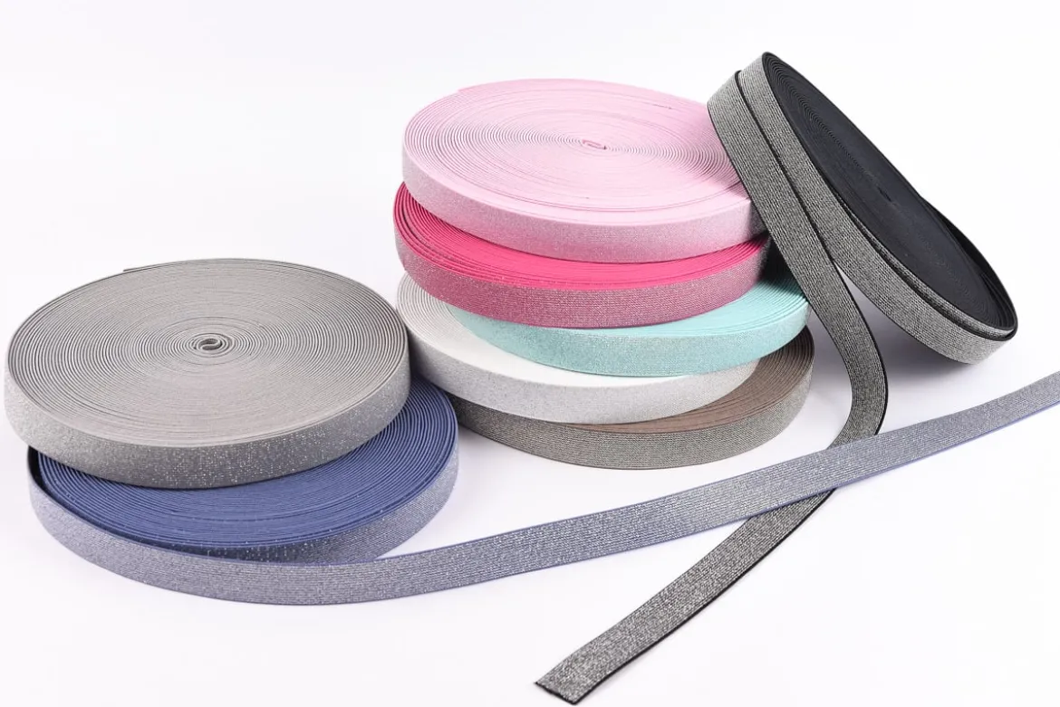 Gummi Band Glitzer türkis silberfarbig Meterware Breite: 2,5cm