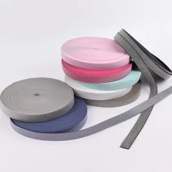Gummi Band Glitzer türkis silberfarbig Meterware Breite: 2,5cm