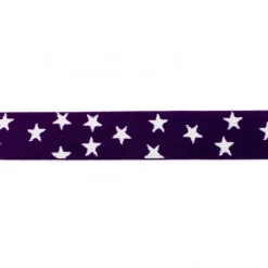 Gummi Band lila aubergine mit vielen kleinen weißen Sternen Meterware Breite: 2,5cm
