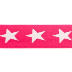 Gummi Band pink mit weißen Sternen Meterware Breite: 4cm