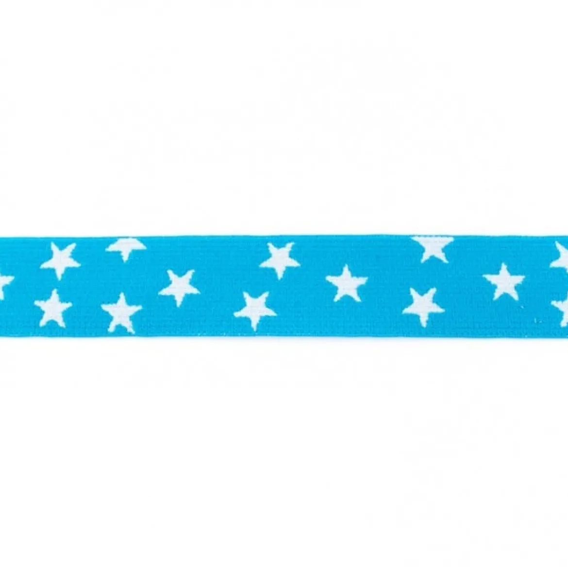 Gummi Band türkis mit vielen kleinen weißen Sternen Meterware Breite: 2,5cm