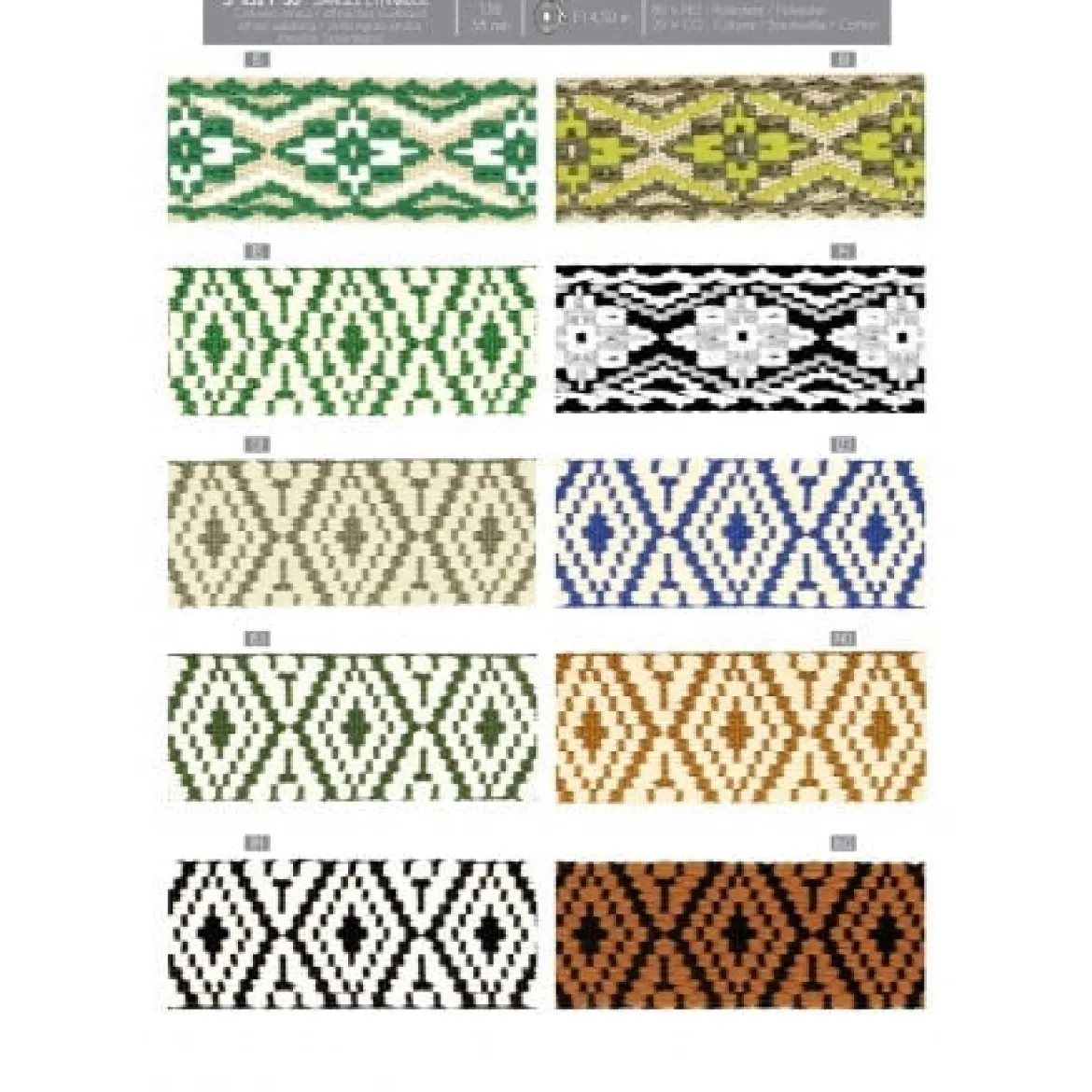 Gurtband Ethno Rautenmuster khaki weiß 3,8cm Breite