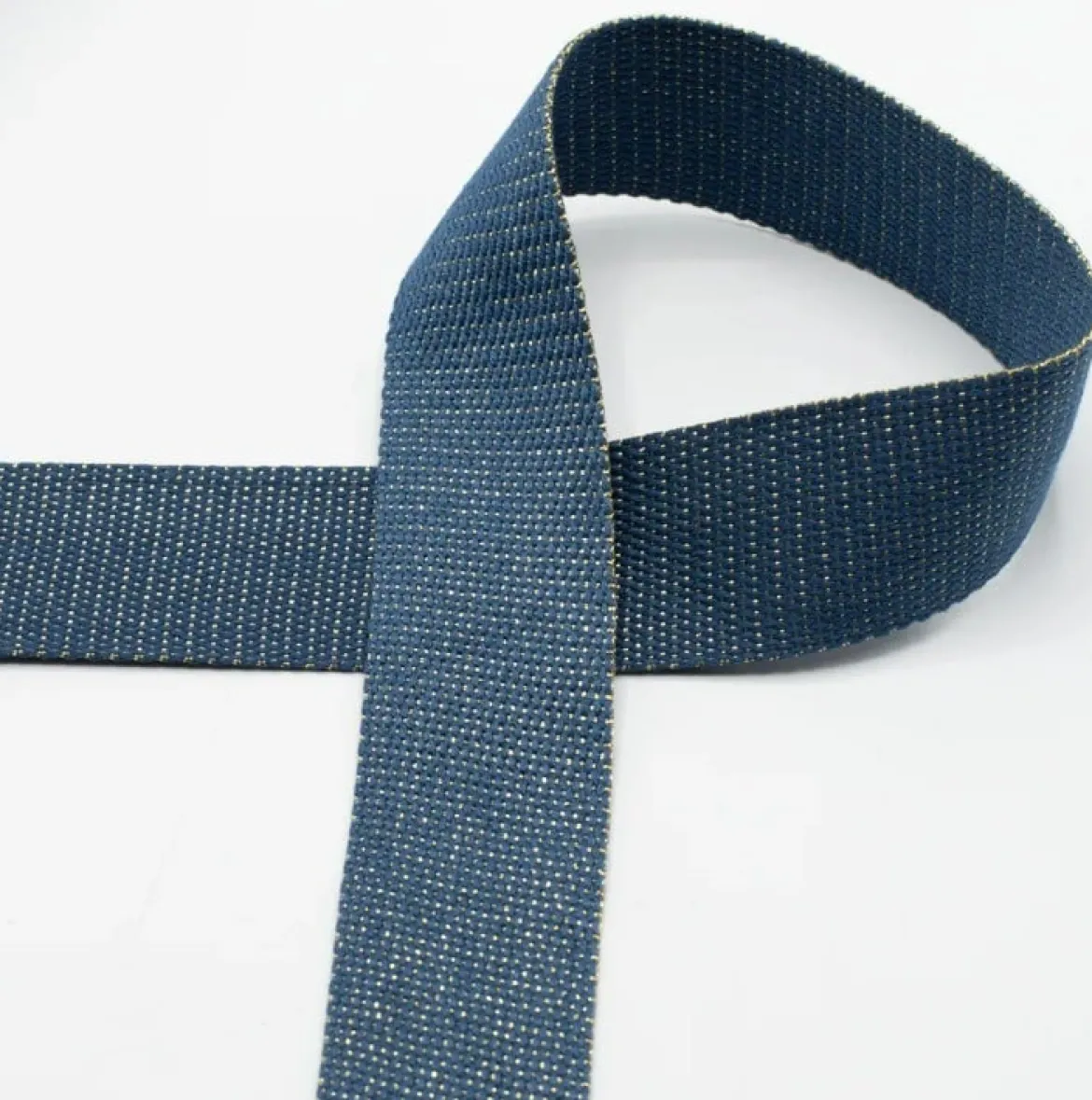 Gurtband Glamour denimblau goldfarbig Metallic-Effekte Meterware 40mm Breite