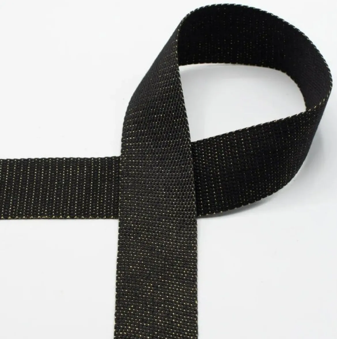 Gurtband Glamour schwarz goldfarbig Metallic-Effekte Meterware 40mm Breite