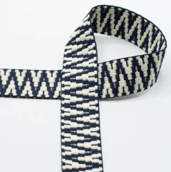 Gurtband Ikat Struktur dunkelblau-weiß Meterware 40mm Breite