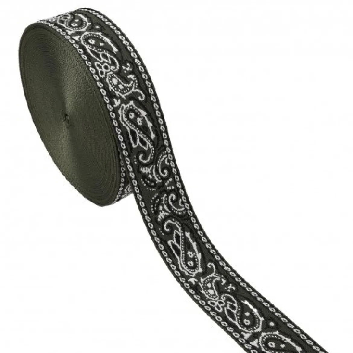 Gurtband Paisley Jacquard flaschengrün ecru 4,8cm Breite