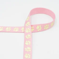 Gurtband Pfoten reflektierend rosa gelb 20mm Breite