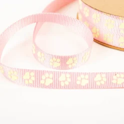 Gurtband Pfoten reflektierend rosa gelb 20mm Breite