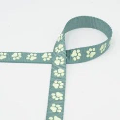 Gurtband Pfoten reflektierend mint gelb 20mm Breite