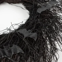 Halloween Hängekranz Spooky mit Fledermaus handgearbeitet aus Rattan 57cm