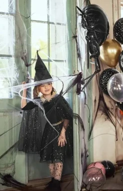 Halloween Spinnennetz in Schwarz 60g mit zwei Spinnen