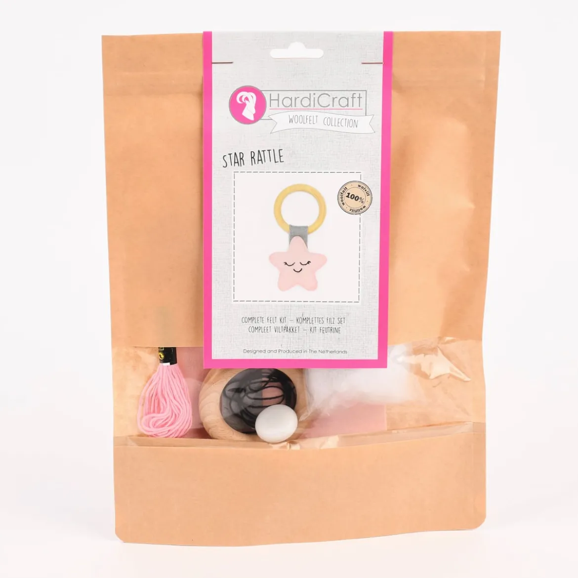 HardiCraft Wollfilzset zum Sticken für Stern-Rassel rosa mehrteilig