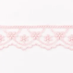 Häkelband auf Tüll Blumen rosa Breite: 2,5cm