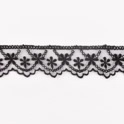 Häkelband auf Tüll Blumen schwarz Breite: 2,5cm