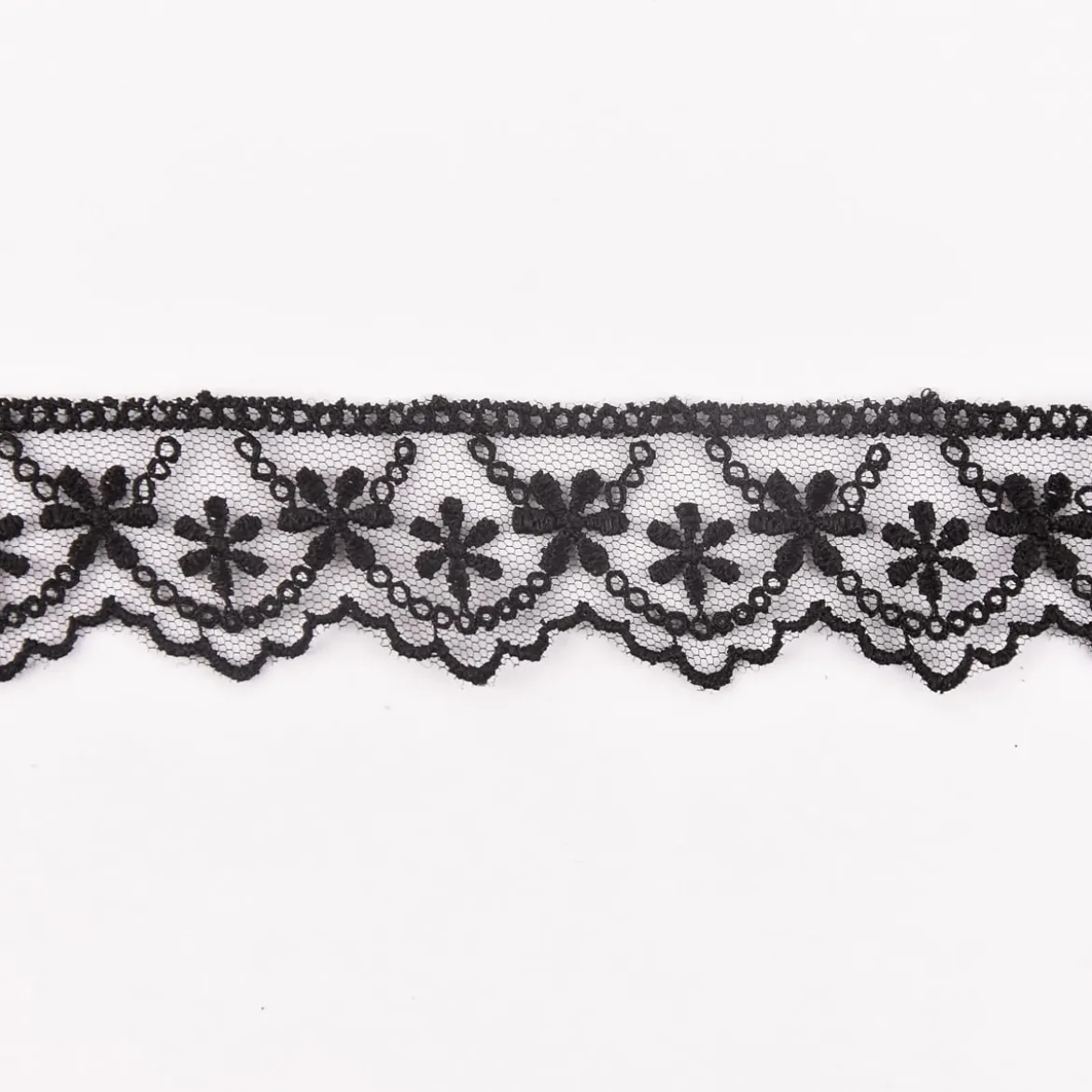 Häkelband auf Tüll Blumen schwarz Breite: 2,5cm