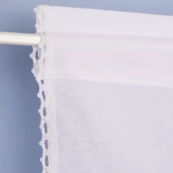 Häkelspitze Häkelgardine Panneaux Rose mit Dreiecksabschluss mit Tunneldurchzug weiß 55x125cm