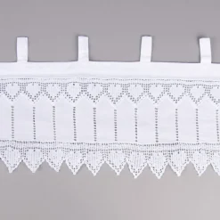 Häkelspitze Häkelgardine Panneaux Herzchen Meterware mit Schlaufen weiß 25cm Höhe