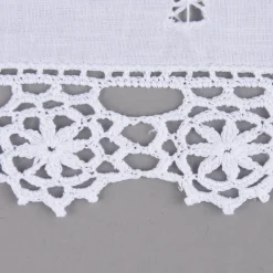Häkelspitze Häkelgardine Panneaux Meterware mit Schlaufen und Häkelblume weiß 20cm Höhe