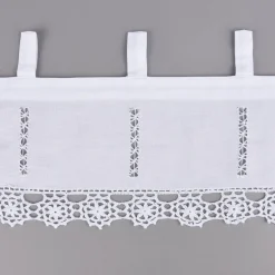 Häkelspitze Häkelgardine Panneaux Meterware mit Schlaufen und Häkelblume weiß 20cm Höhe