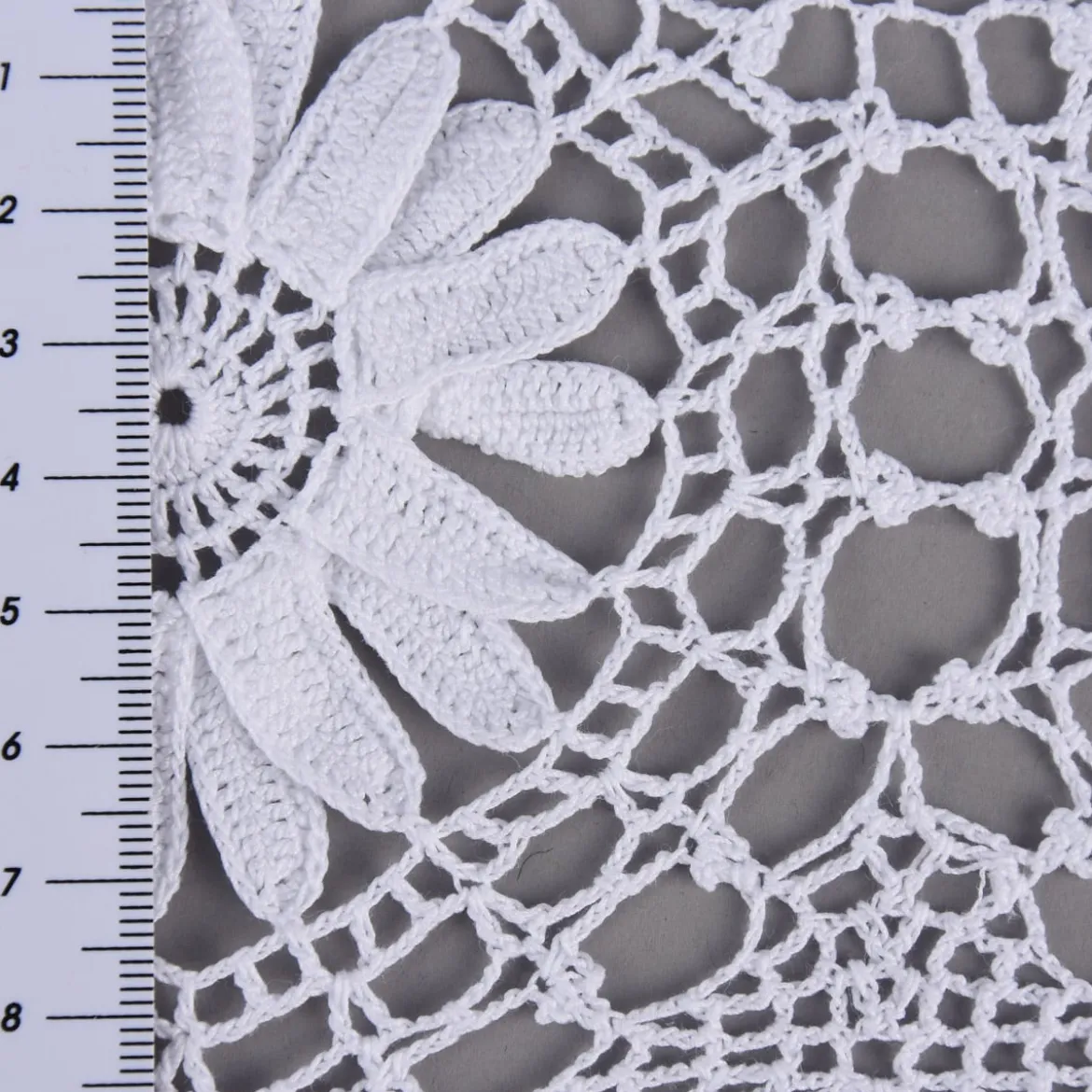 Häkelspitze Häkelgardine Panneaux Meterware Sonnenblume mit Durchzugslöchern weiß 25cm Höhe