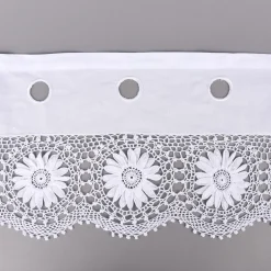 Häkelspitze Häkelgardine Panneaux Meterware Sonnenblume mit Durchzugslöchern weiß 25cm Höhe