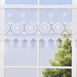 Häkelspitze Häkelgardine Panneaux Meterware Boho Mandalablume mit Tunneldurchzug weiß 45cm Höhe