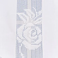 Häkelspitze Häkelgardine Scheibengardine mit Schlaufen und Häkeldetail Dreiecksabschluss Rose weiß 45x60cm