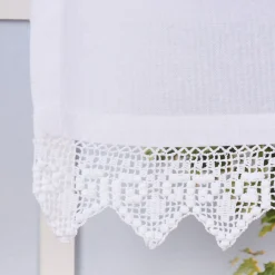 Häkelspitze Häkelgardine Seitenschal mit Schlaufen und Häkeldetail Sternornament weiß 70x180cm