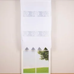 Häkelspitze Häkelgardine Seitenschal Rose mit Dreiecksabschluss mit Tunneldurchzug weiß 90x150cm