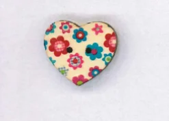 Holzknopf Maschinen waschbar Herz 2,5x2,5cm Blumen blau rot pink