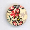 Holzknopf Maschinen waschbar rund 30mm Blumen schwarz rot