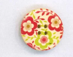 Holzknopf Maschinen waschbar rund 30mm Blumen rot grün