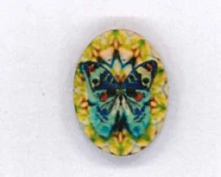 Holzknopf Maschinen waschbar 2,3x3cm Schmetterling blau gelb