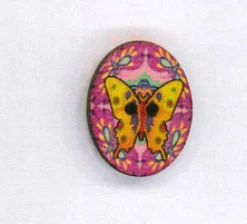 Holzknopf Maschinen waschbar 2,3x3cm Schmetterling orange pink