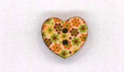 Holzknopf Maschinen waschbar Herz 1,8x1,8cm kleine Blumen braun orange gelb