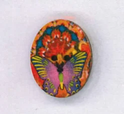 Holzknopf Maschinen waschbar 2,3x3cm Schmetterling lila orange