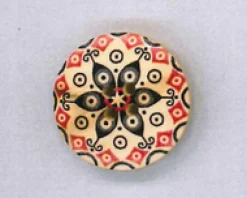Holzknopf rund 25mm Mandala schwarz rot