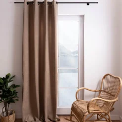 3-in-1 Thermovorhang Dim-Out Akustik mit Ösenaufhängung uni braun strukturiert 140x260cm