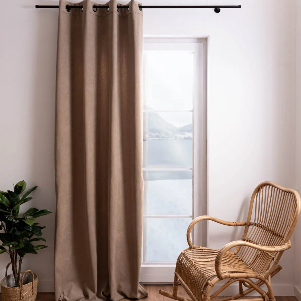 3-in-1 Thermovorhang Dim-Out Akustik mit Ösenaufhängung uni braun strukturiert 140x260cm