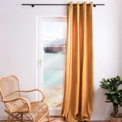 3-in-1 Thermovorhang Dim-Out Akustik mit Ösenaufhängung uni honig gelb strukturiert 140x260cm
