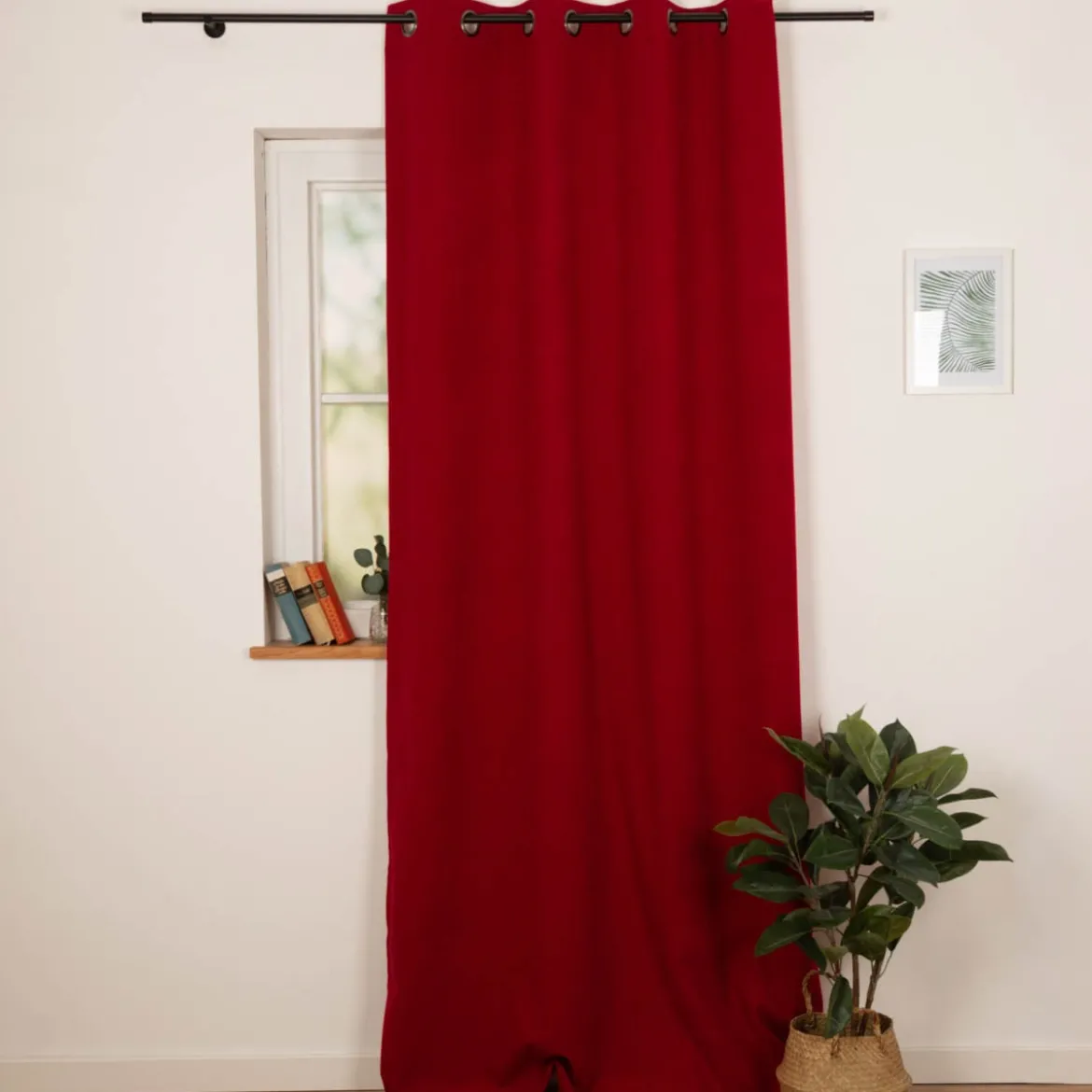 3-in-1 Thermovorhang Dim-Out Akustik mit Ösenaufhängung uni rot strukturiert 140x260cm