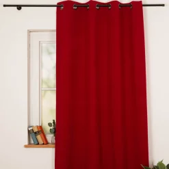 3-in-1 Thermovorhang Dim-Out Akustik mit Ösenaufhängung uni rot strukturiert 140x260cm