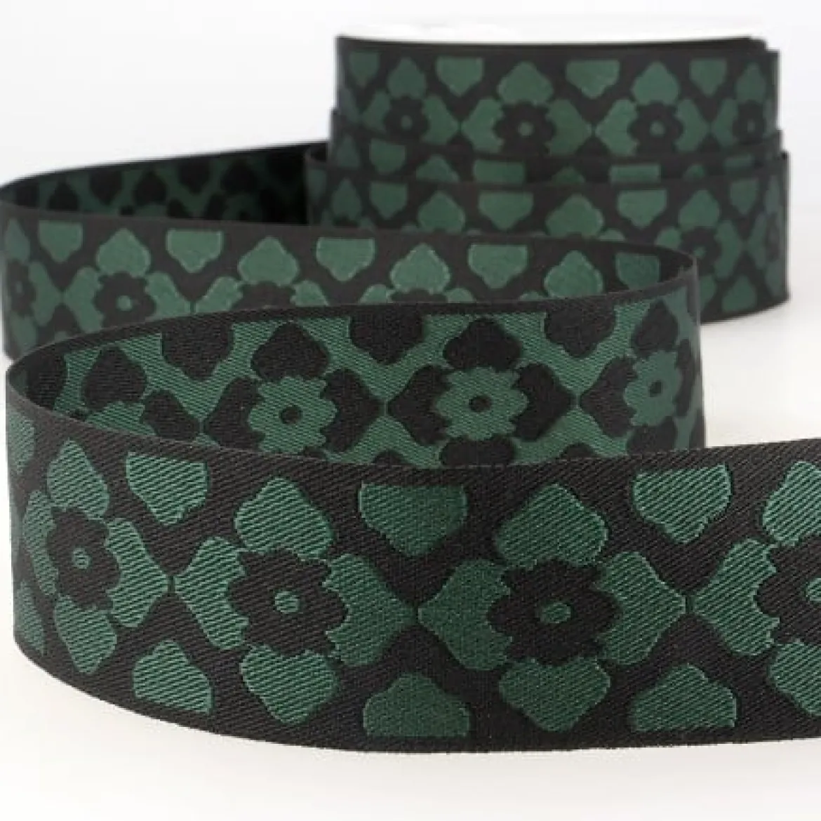 Jacquard-Borte Webborte orientalische Blumen schwarz grün 40mm breit