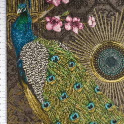 Jacquard Dekostoff Peacock Extravagant Pfau blau grün 1,4m Breite