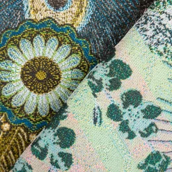 Jacquard Dekostoff Peacock Extravagant Pfau blau grün 1,4m Breite