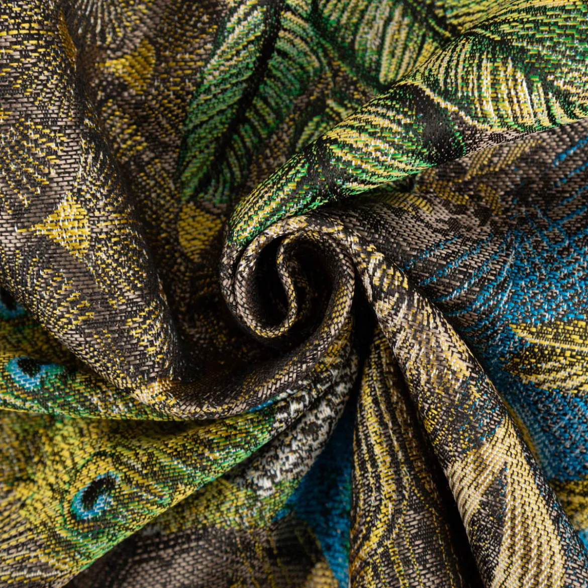 Jacquard Dekostoff Peacock Extravagant Pfau blau grün 1,4m Breite